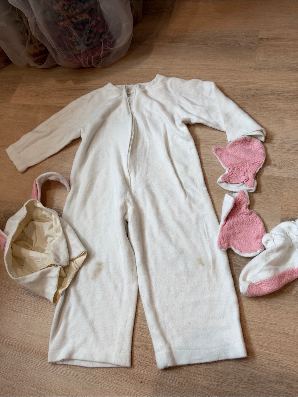 Vintage 90s Handmade Bunny Rabbit Halloween costume hat mittens socks